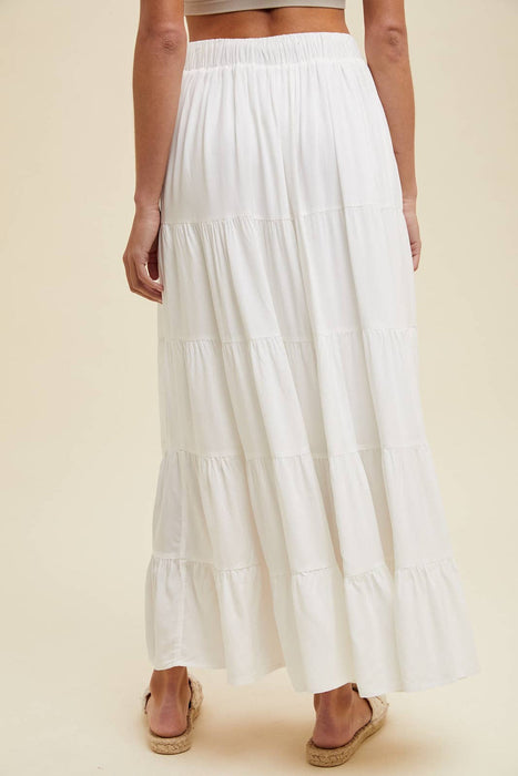 Tiered Maxi Skirt With Drawstring - White