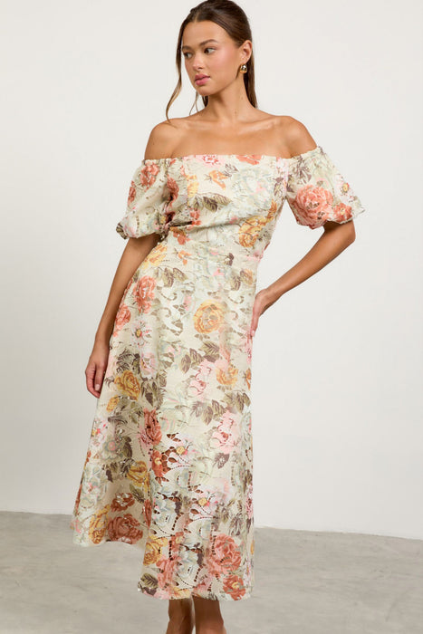 Off Shoulder Dress - Sage/Multi