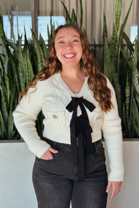 Bow Tie Cardigan - White/Black