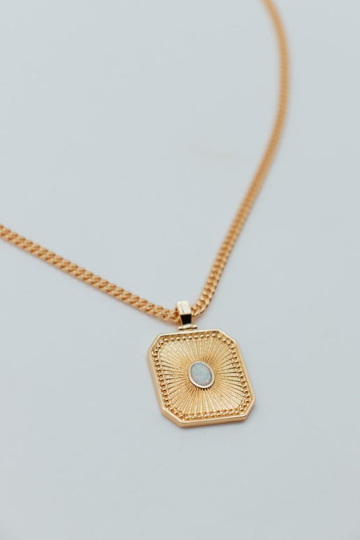 Large Strobe Octagon with Opal Cuban Chain Necklace - Gold