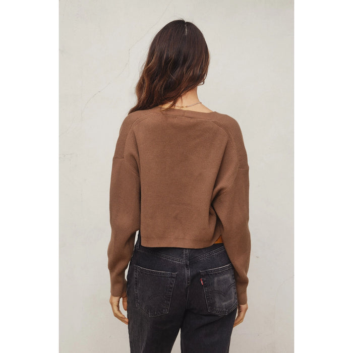 Ribbed Cropped Cardigan - Mocha