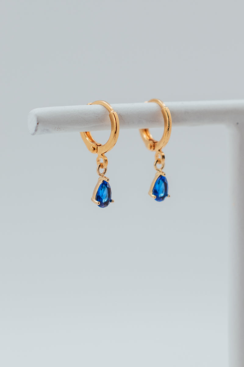 September Birthstone Teardrop Huggie Earrings Gold