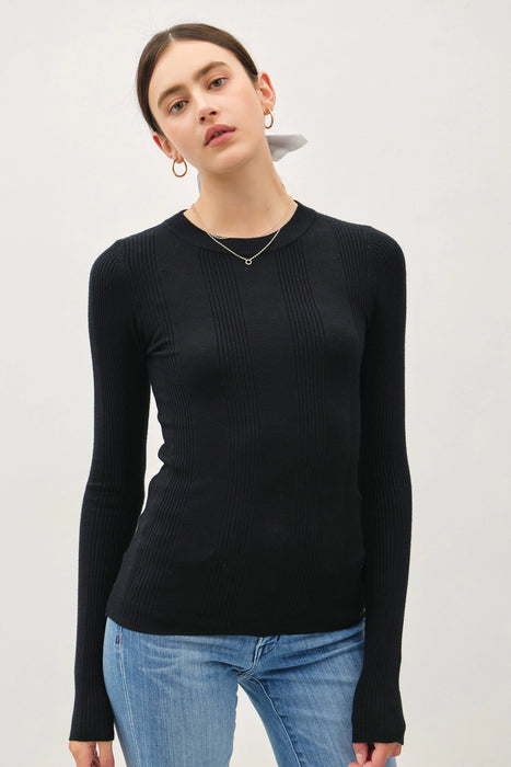 Ribbed Sweater Top - Black