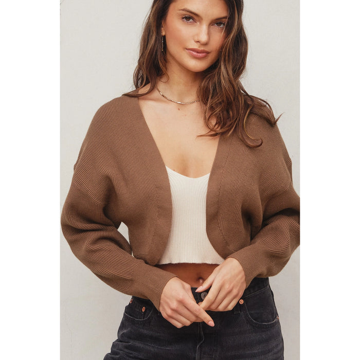 Ribbed Cropped Cardigan - Mocha