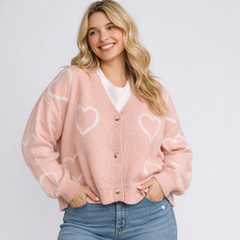 Heart Pattern Cardigan - Pink