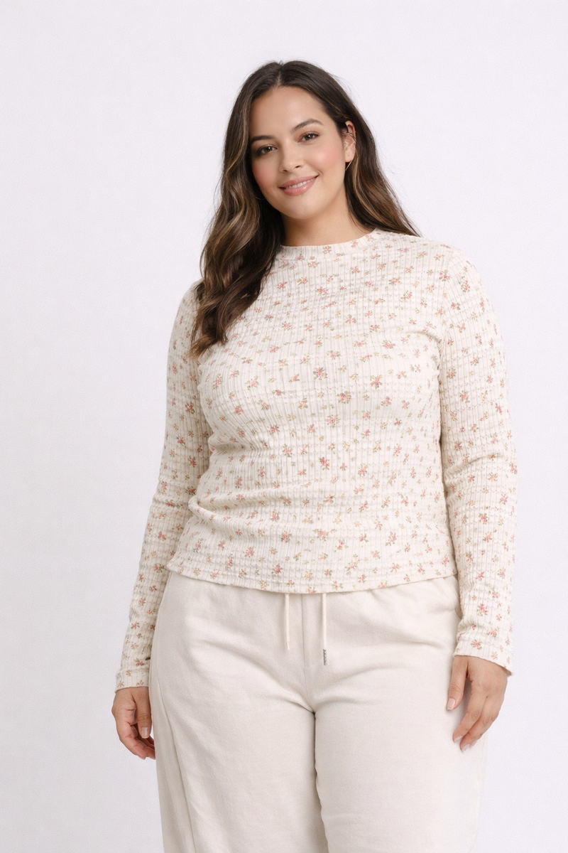 Floral Print Knit Top-Curvy