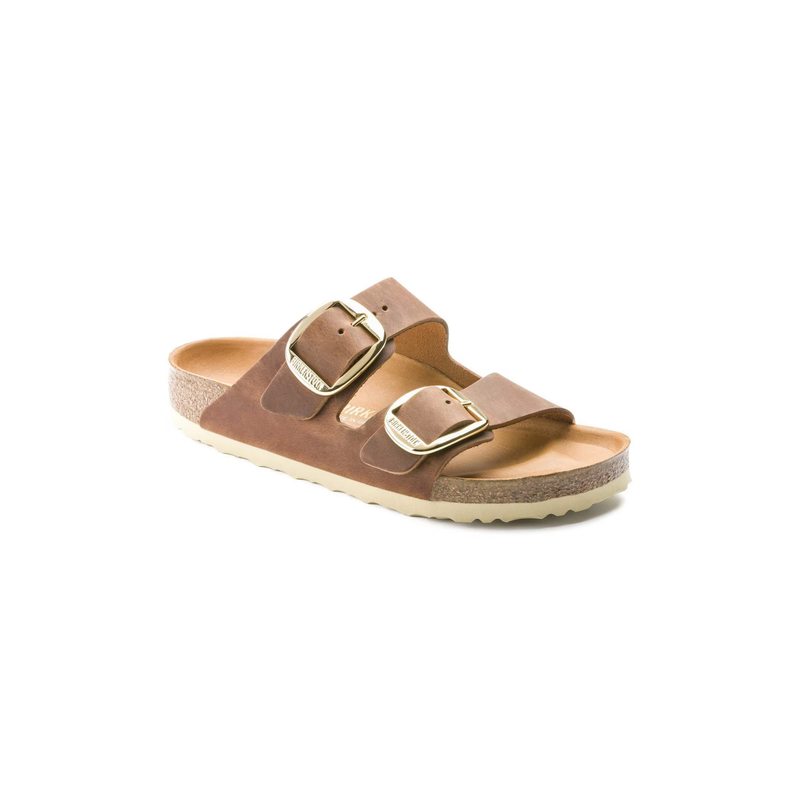 Birkenstock® • Arizona Big Buckle Gold Oiled Leather - Cognac