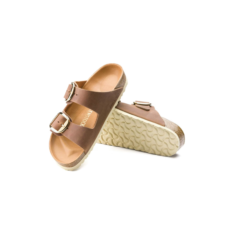 Birkenstock® • Arizona Big Buckle Gold Oiled Leather - Cognac