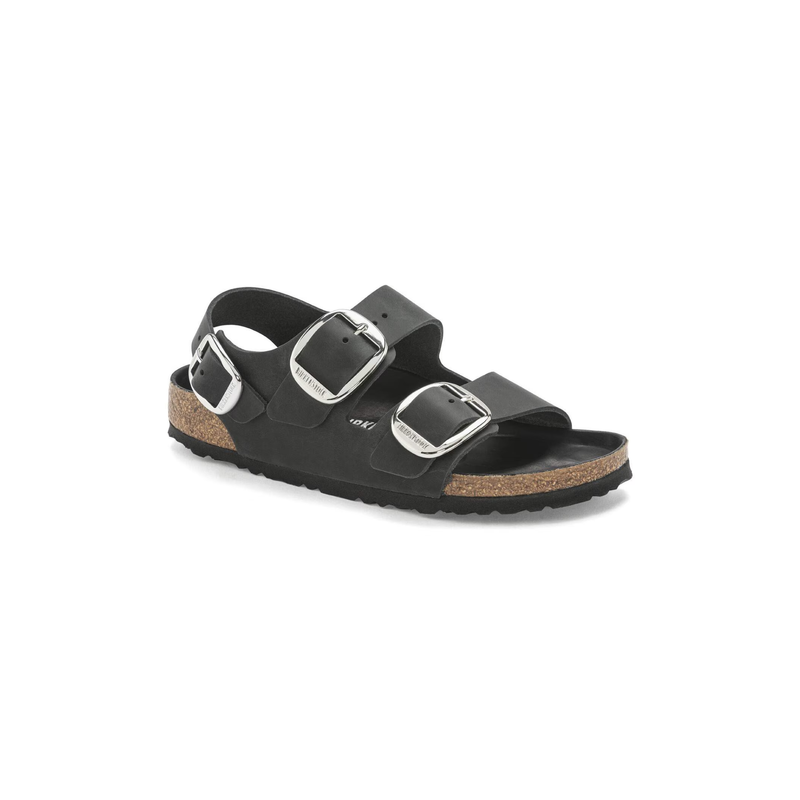 Birkenstock® • Milano Big Buckle Silver Oiled Leather - Black