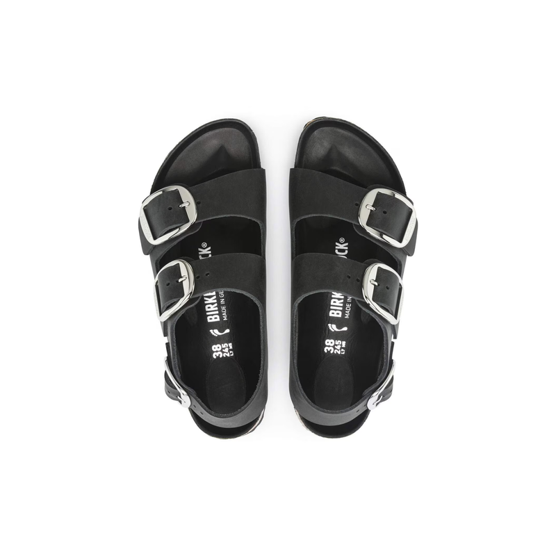 Birkenstock® • Milano Big Buckle Silver Oiled Leather - Black
