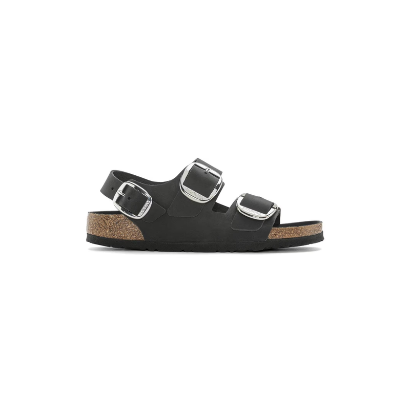 Birkenstock® • Milano Big Buckle Silver Oiled Leather - Black