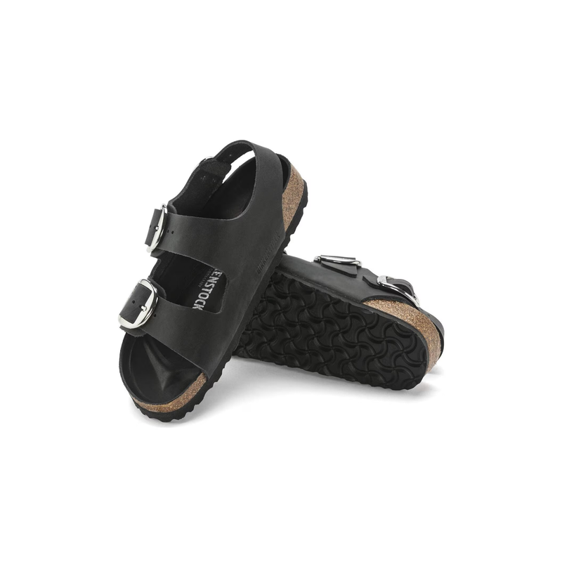 Birkenstock® • Milano Big Buckle Silver Oiled Leather - Black