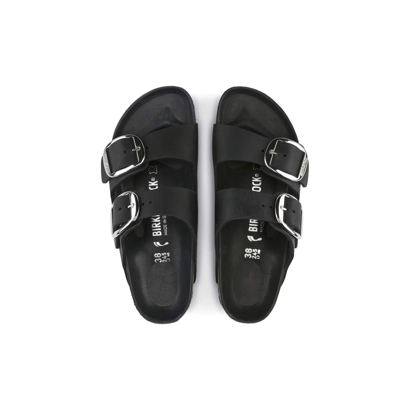 Birkenstock® • Arizona Big Buckle Silver Oiled Leather - Black