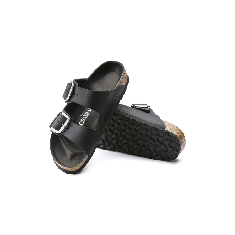 Birkenstock® • Arizona Big Buckle Silver Oiled Leather - Black