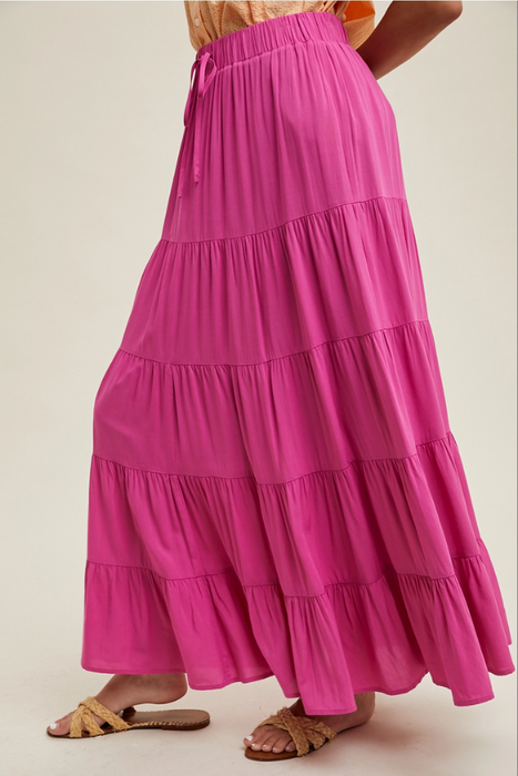 Tiered Maxi Skirt With Drawstring - Orchid