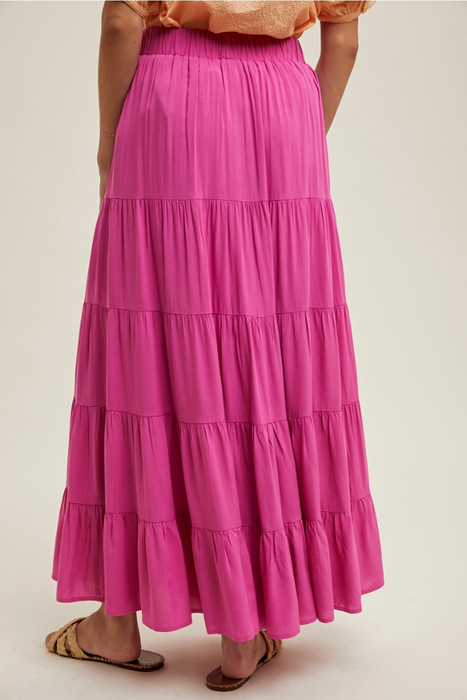 Tiered Maxi Skirt With Drawstring - Orchid