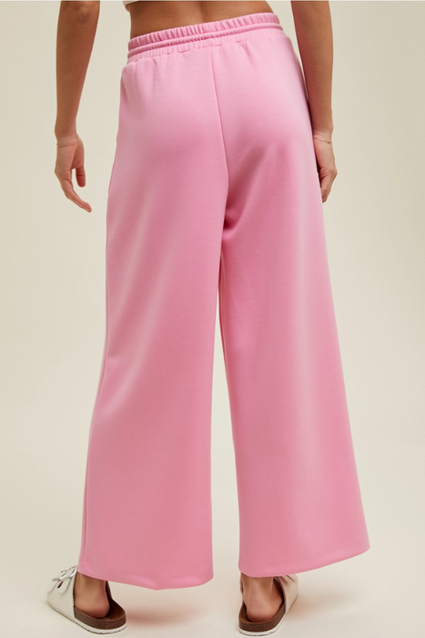 Scuba Drawstring Wide Leg Pants - Hibiscus