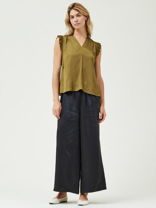 Wide Leg Satin Pants - Black