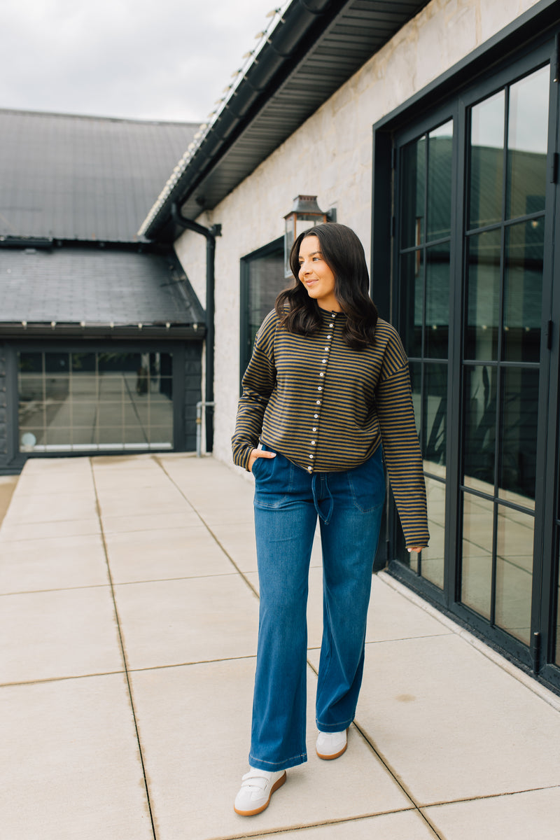 Charlie B • Knit Denim Wide Leg Jogger Pants - Indigo