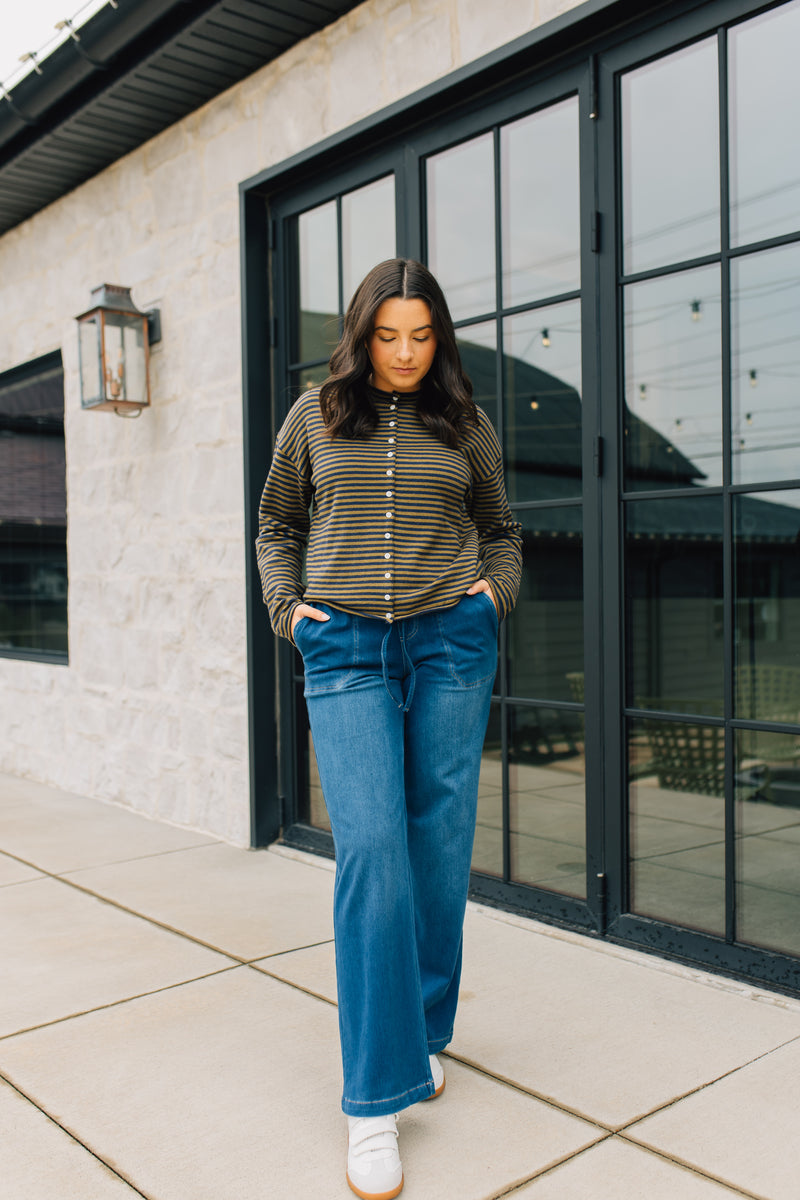 Charlie B • Knit Denim Wide Leg Jogger Pants - Indigo