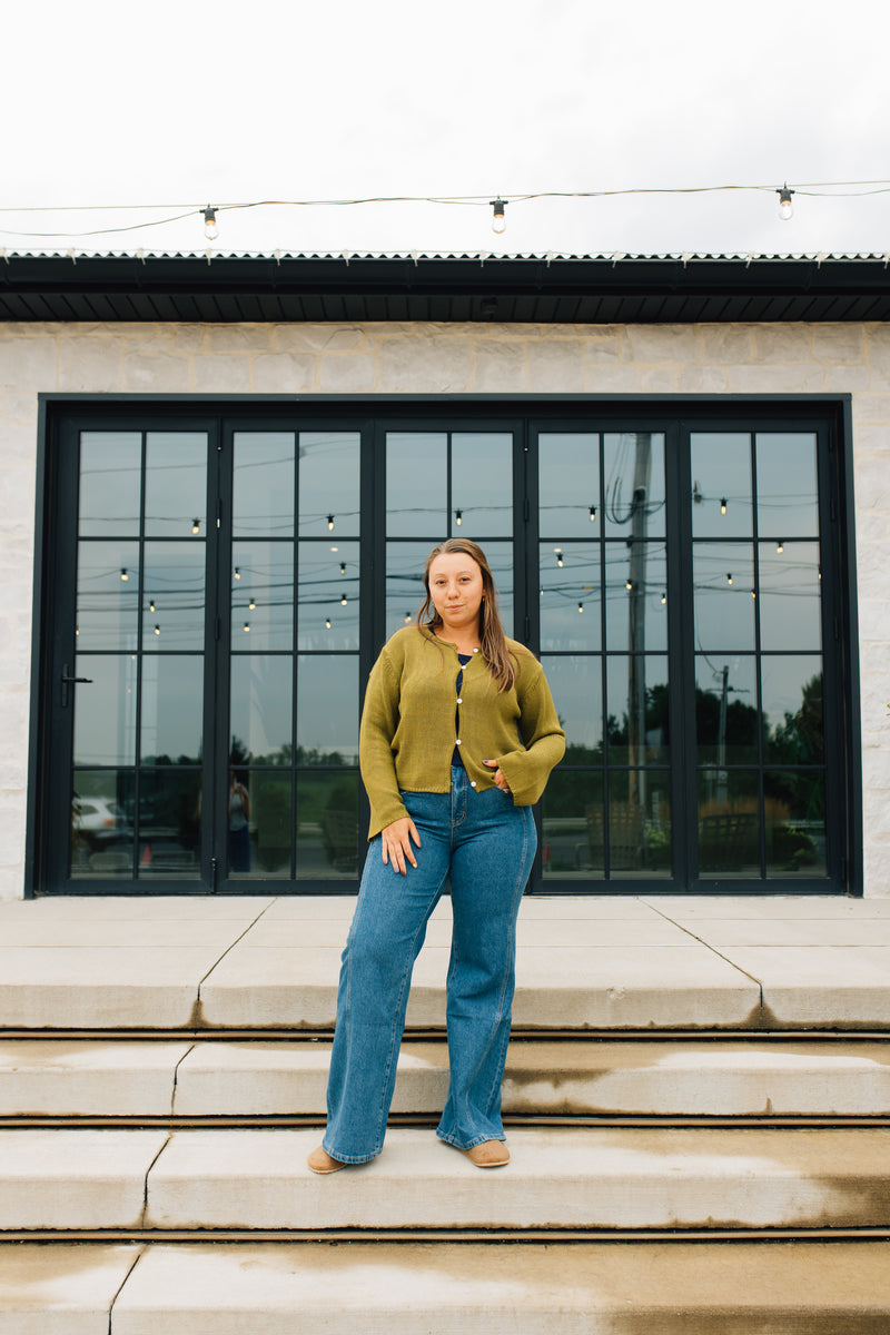The Morgan Cardigan | Open Button Hole Long Sleeve Cardigan - Moss