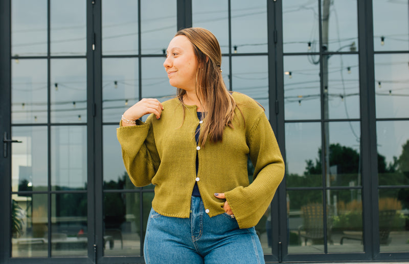 The Morgan Cardigan | Open Button Hole Long Sleeve Cardigan - Moss