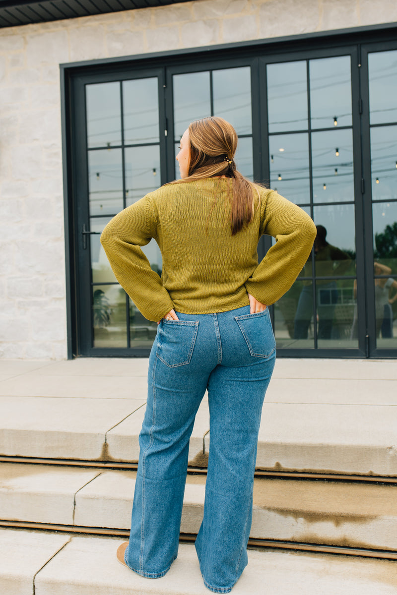The Morgan Cardigan | Open Button Hole Long Sleeve Cardigan - Moss