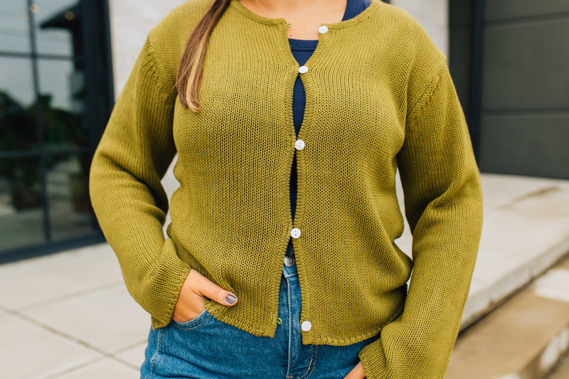 The Morgan Cardigan | Open Button Hole Long Sleeve Cardigan - Moss