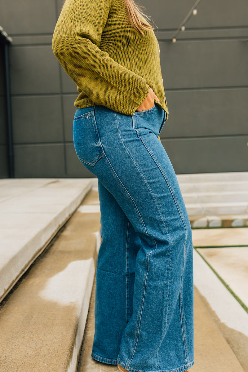 Mica Denim • High-Rise Wide Leg Jeans - Chathams Sea