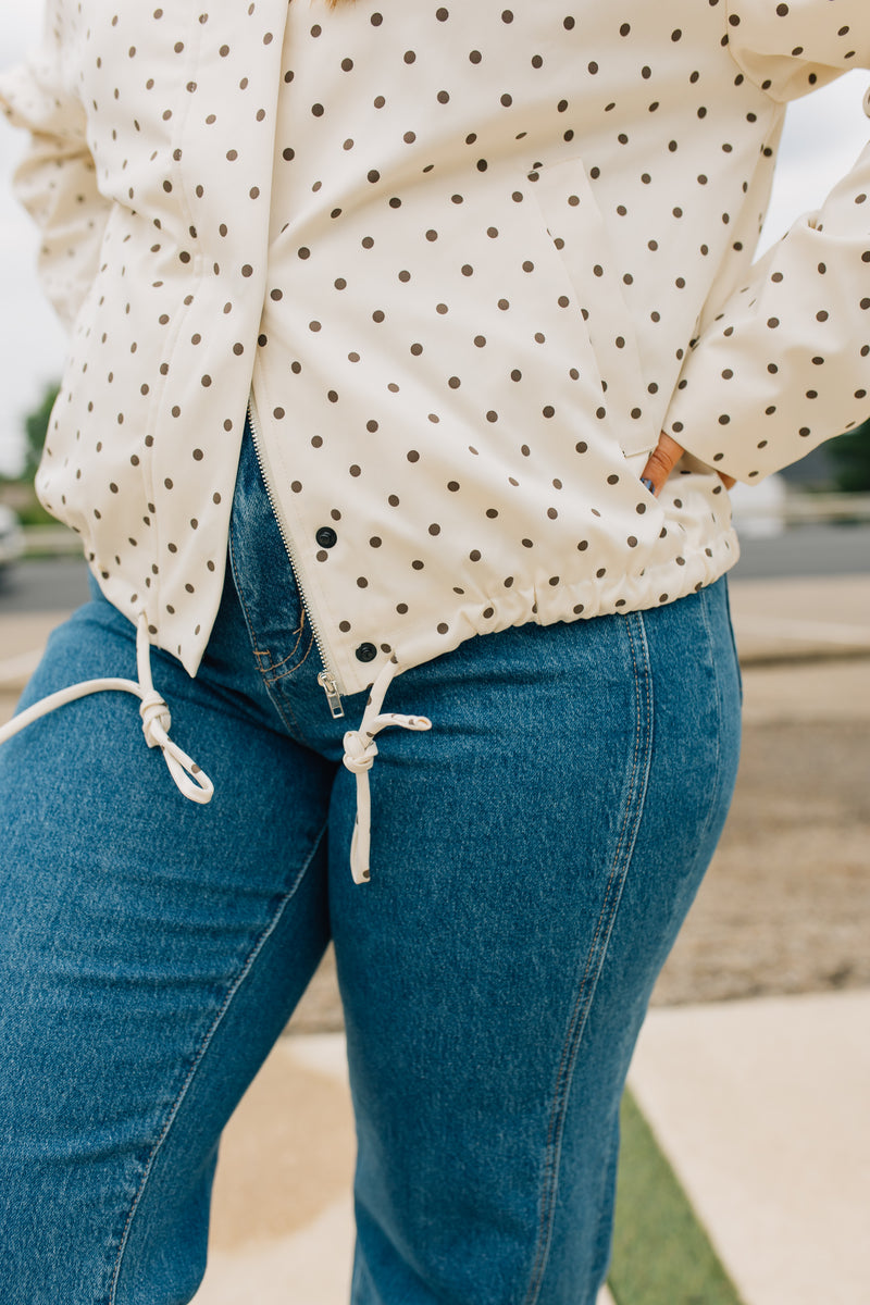 The Sienna Jacket | Polka Dot Turtleneck Bomber Jacket - Cream & Brown