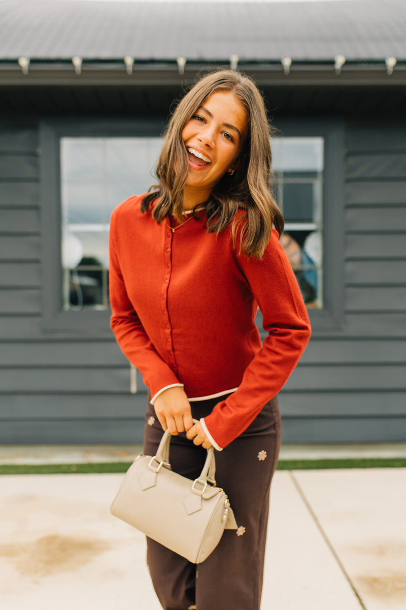 The Jolie Cardigan | Contrast Pop Cardigan - Red
