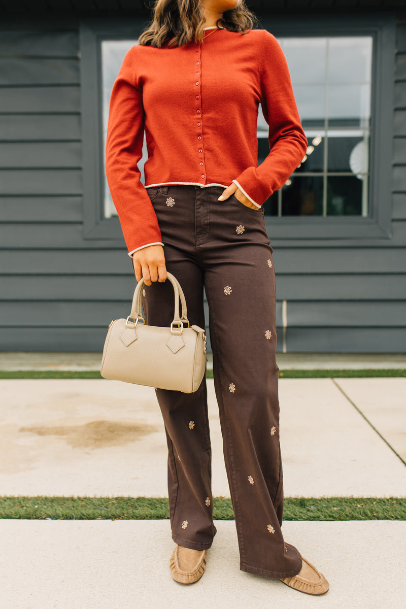 The Jolie Cardigan | Contrast Pop Cardigan - Red