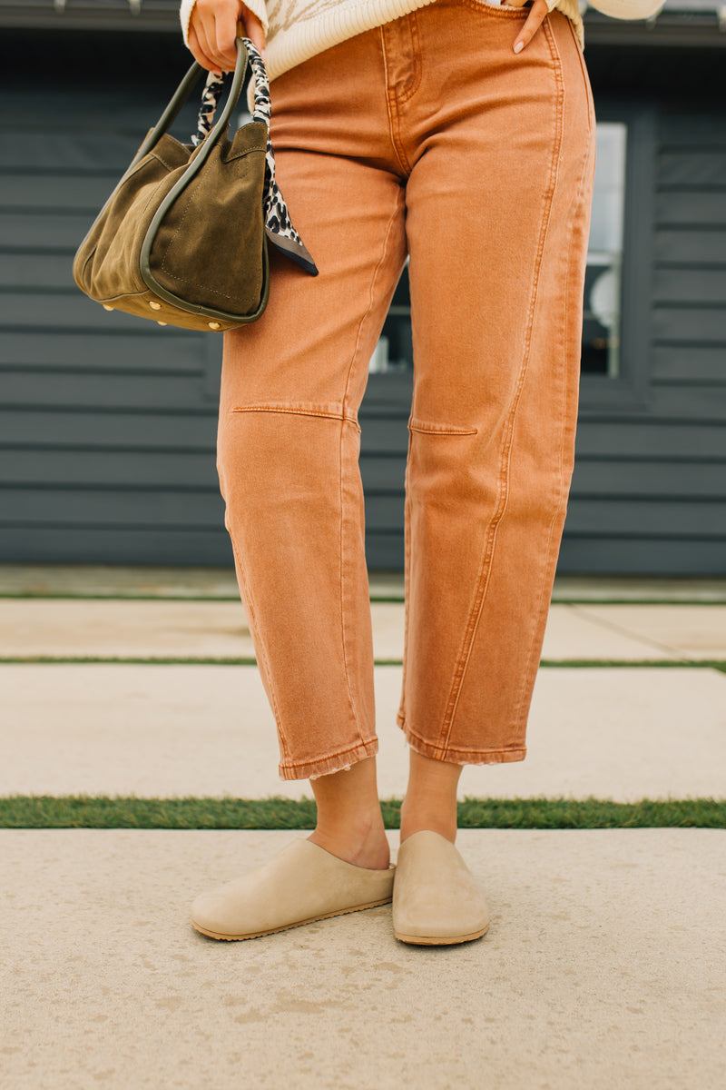 Flying Monkey • High Rise Barrel Fit Jeans - Copper
