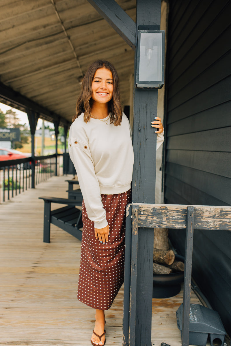 Polka Dot Satin Midi Skirt - Chocolate & White