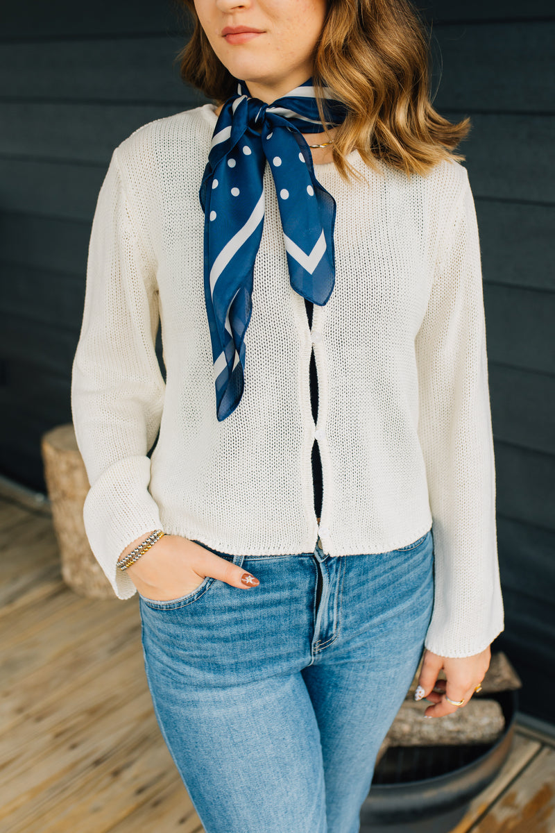 The Morgan Cardigan | Open Button Hole Long Sleeve Cardigan - Cream