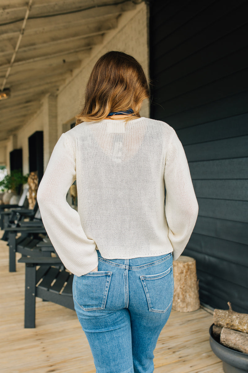 The Morgan Cardigan | Open Button Hole Long Sleeve Cardigan - Cream