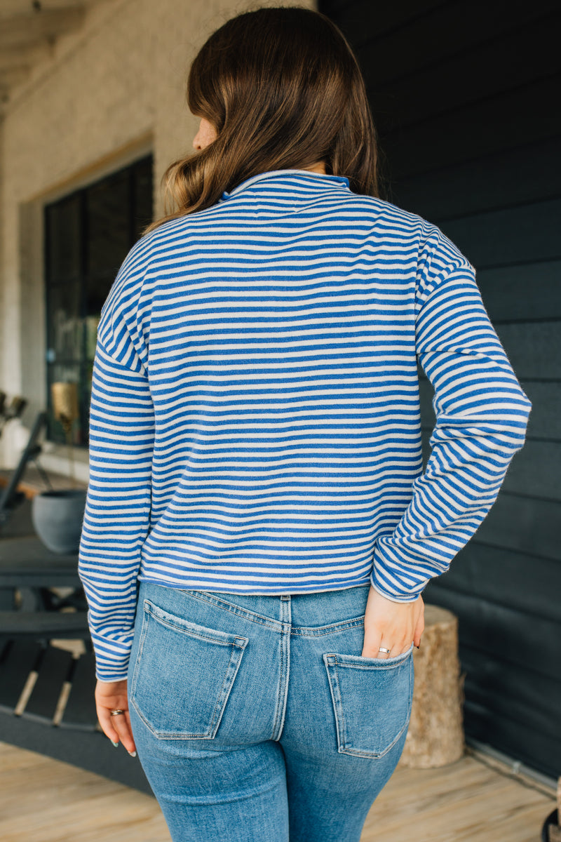 The Elisa Cardigan | Striped Button-Down Cardigan - Blue & Cream