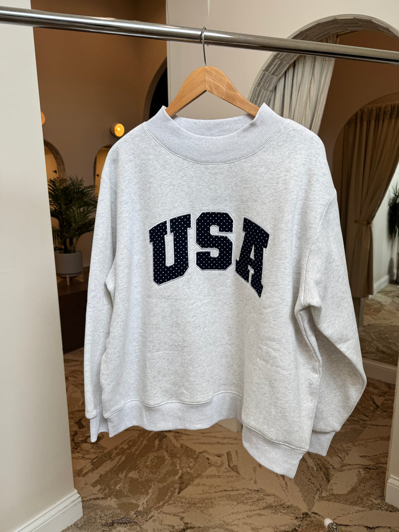 Polka Dot USA Sweatshirt - Pearl Grey