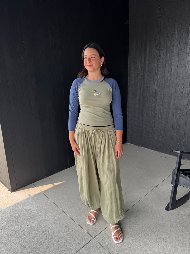 Crinkle Balloon Pants - Olive