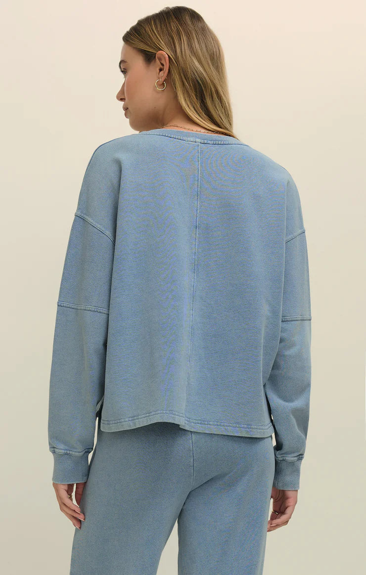 Delphine Knit Denim Sweatshirt - Ocean Air/Indigo