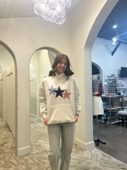 3 Star Embroidered Hoodie - Grey