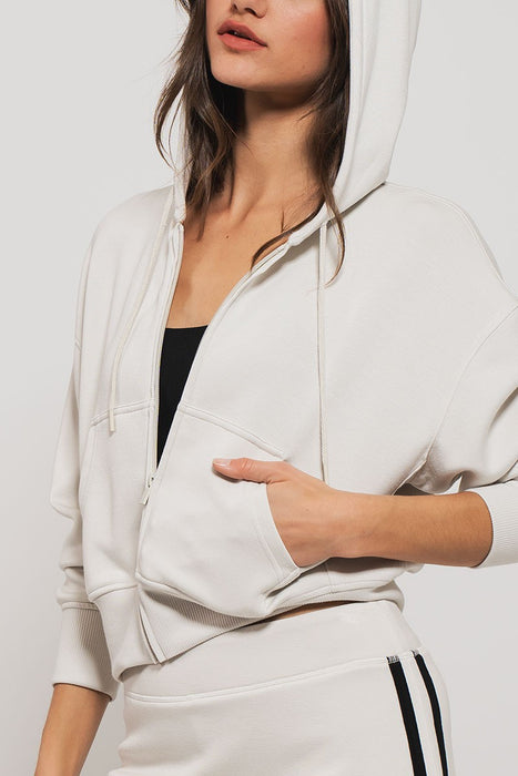 Accent Cropped Zip Up Sweatshirt - Chalk