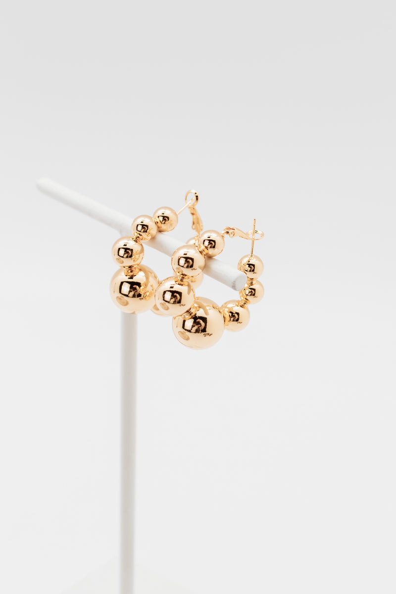18K Gold Plated XL Graduated Gloss Balls Earrings