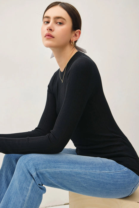 Ribbed Sweater Top - Black