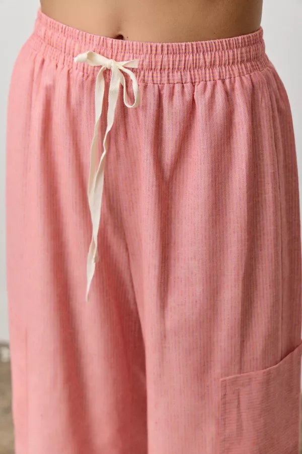 Pinstripe Pants - Coral Pink
