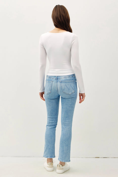 Basic Square Neck Long Sleeve Top - Off White