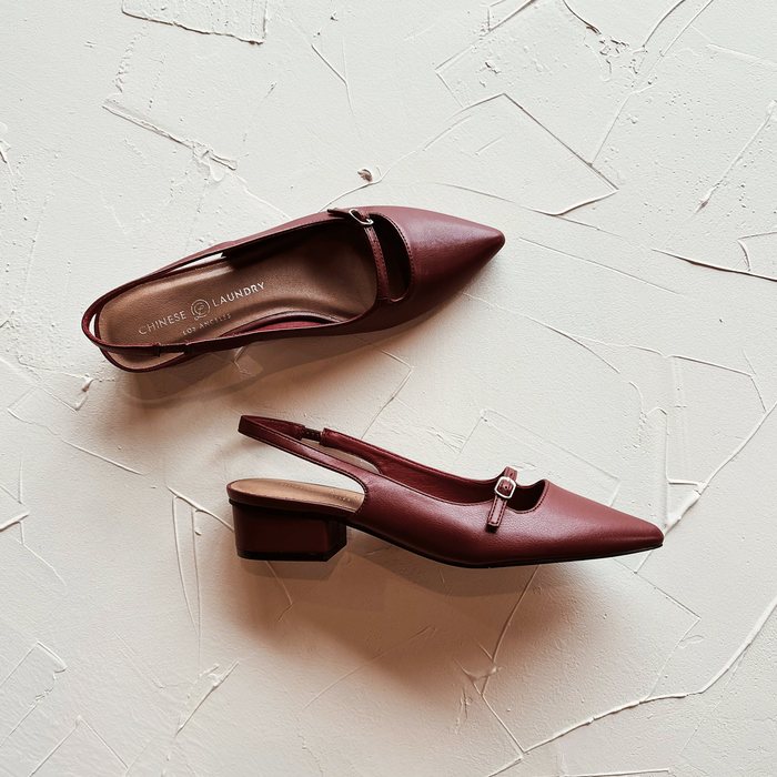 Maude Smooth Sling Back Shoes - Wine