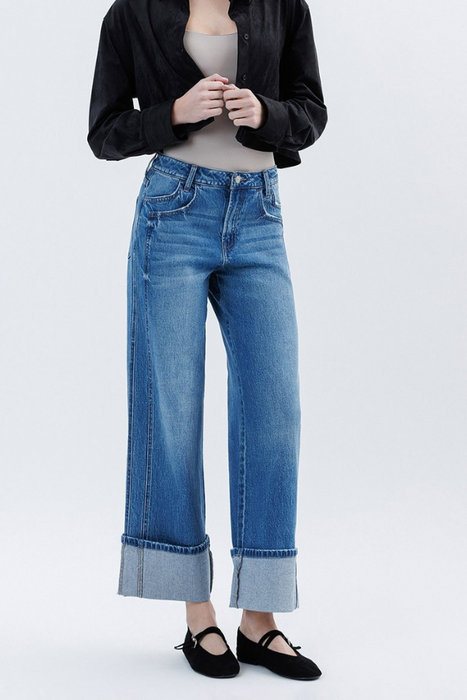 Vervet • Kris Super High Rise Cuffed Wide - Dark Denim