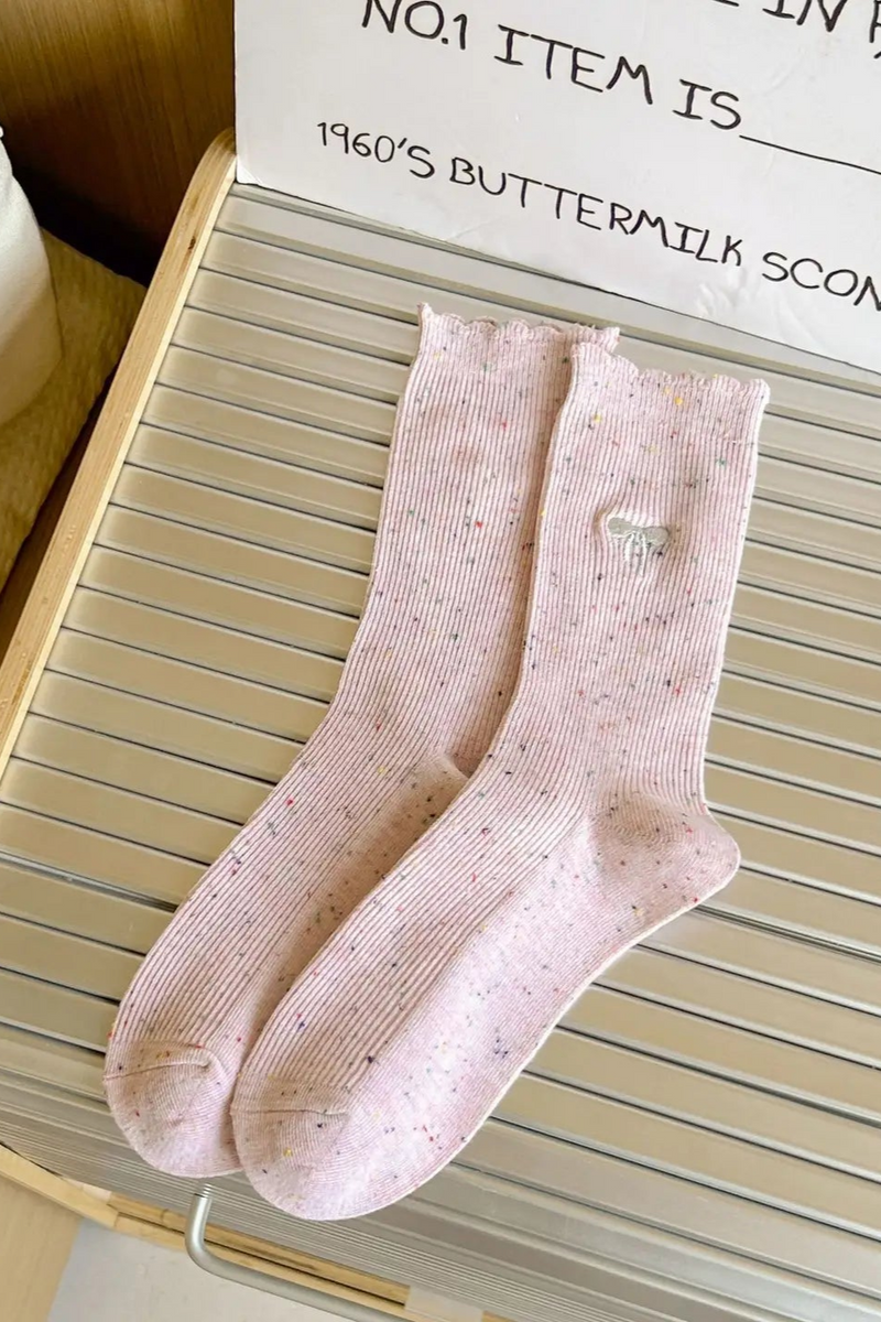Bow Embroidery Dots Mid-Calf Socks