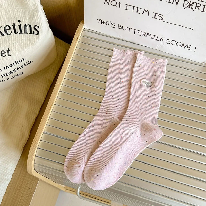 Bow Embroidery Dots Mid-Calf Socks